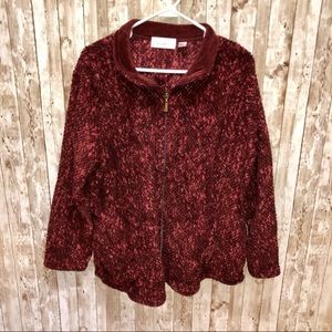 Stan Herman maroon teddy bear full zip jacket 2X